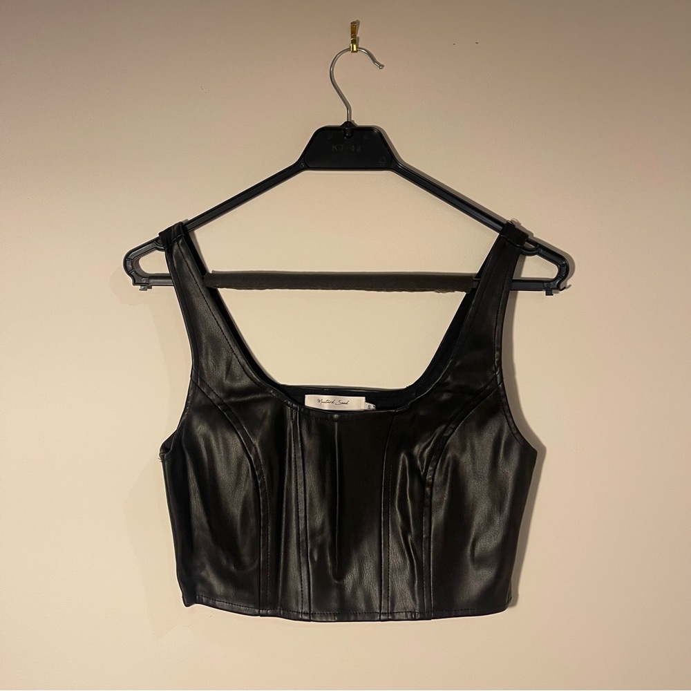 Black Faux Leather Cropped Tank
